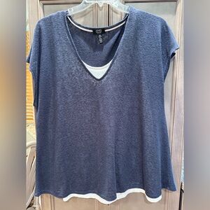 Jones New York XL Deep Blue Layered V-Neck Short Sleeve Top